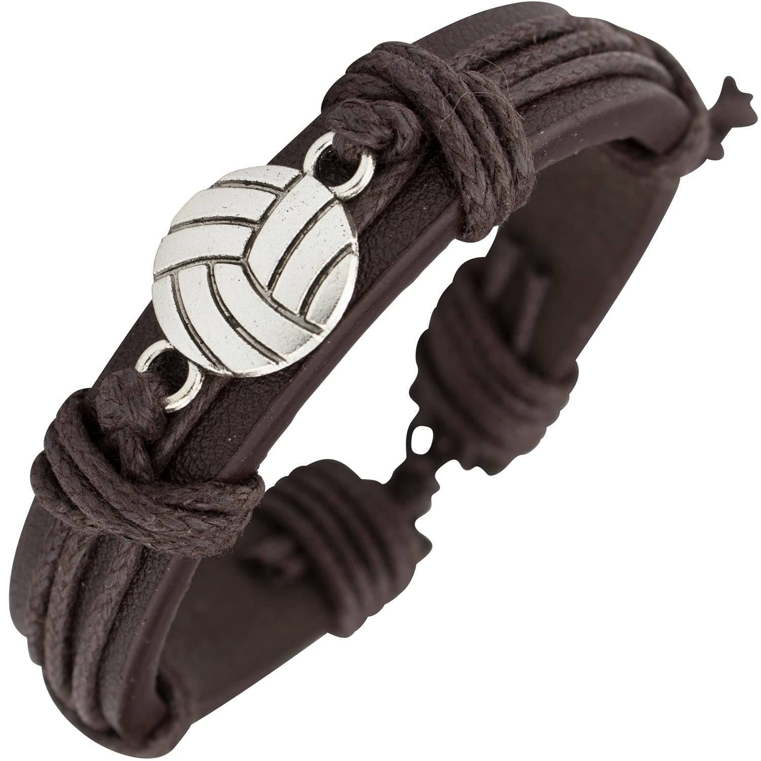 Wholesale Sports Leather Football Basketball Hockey Alloy Adjustable Hand Woven Football Leather Bracelet